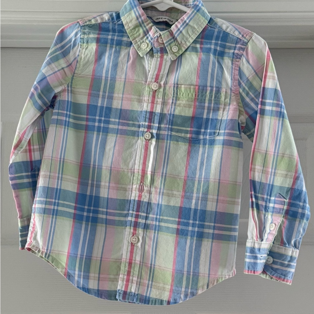 Janie and Jack Blue Green Button Down Shirt